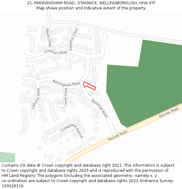 21, MANNINGHAM ROAD, STANWICK, WELLINGBOROUGH, NN9 6TF: Location map and indicative extent of plot