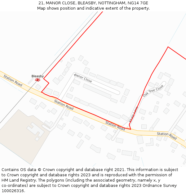 21, MANOR CLOSE, BLEASBY, NOTTINGHAM, NG14 7GE: Location map and indicative extent of plot