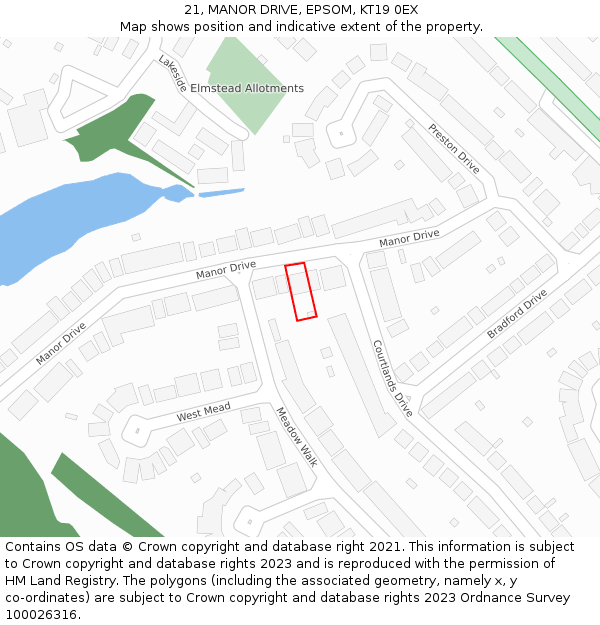 21, MANOR DRIVE, EPSOM, KT19 0EX: Location map and indicative extent of plot