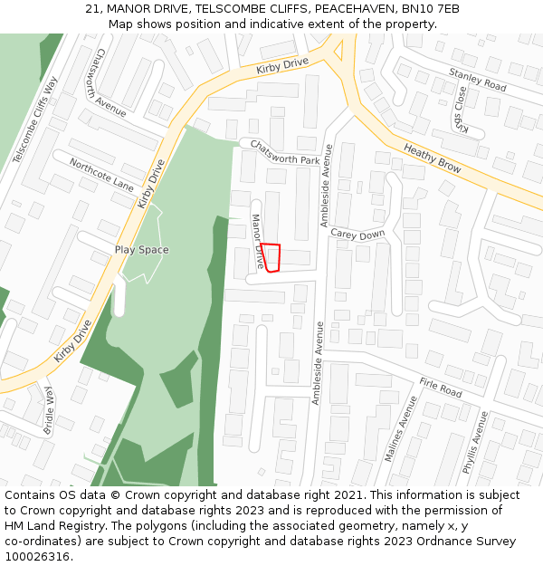 21, MANOR DRIVE, TELSCOMBE CLIFFS, PEACEHAVEN, BN10 7EB: Location map and indicative extent of plot