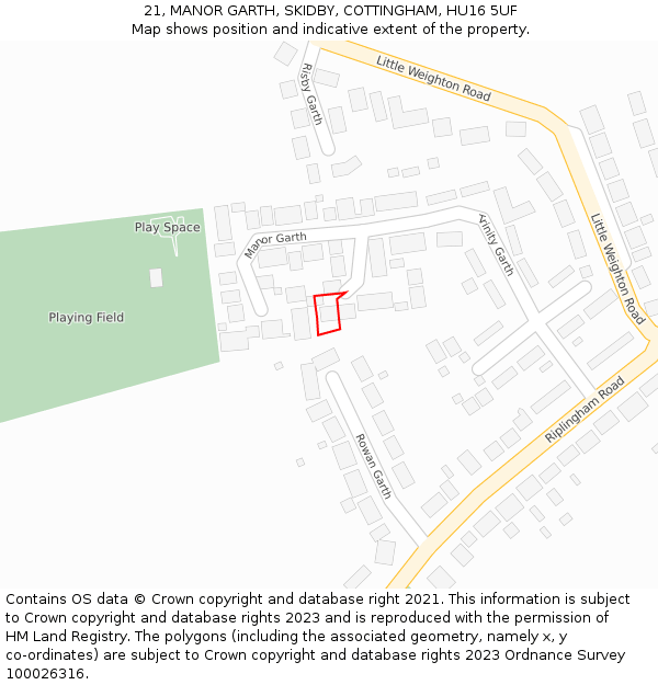 21, MANOR GARTH, SKIDBY, COTTINGHAM, HU16 5UF: Location map and indicative extent of plot