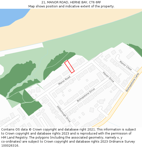 21, MANOR ROAD, HERNE BAY, CT6 6RF: Location map and indicative extent of plot