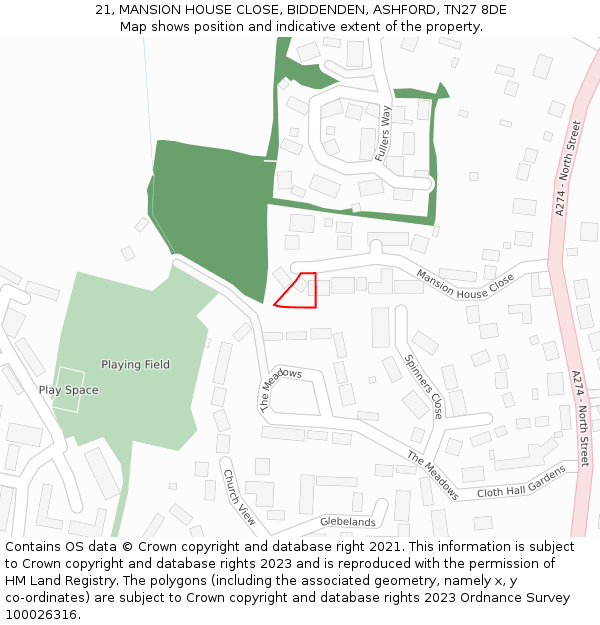 21, MANSION HOUSE CLOSE, BIDDENDEN, ASHFORD, TN27 8DE: Location map and indicative extent of plot