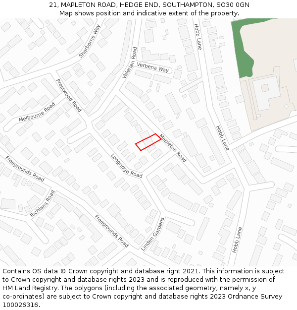 21, MAPLETON ROAD, HEDGE END, SOUTHAMPTON, SO30 0GN: Location map and indicative extent of plot