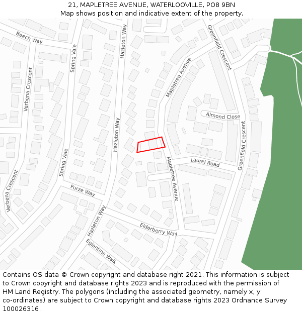 21, MAPLETREE AVENUE, WATERLOOVILLE, PO8 9BN: Location map and indicative extent of plot