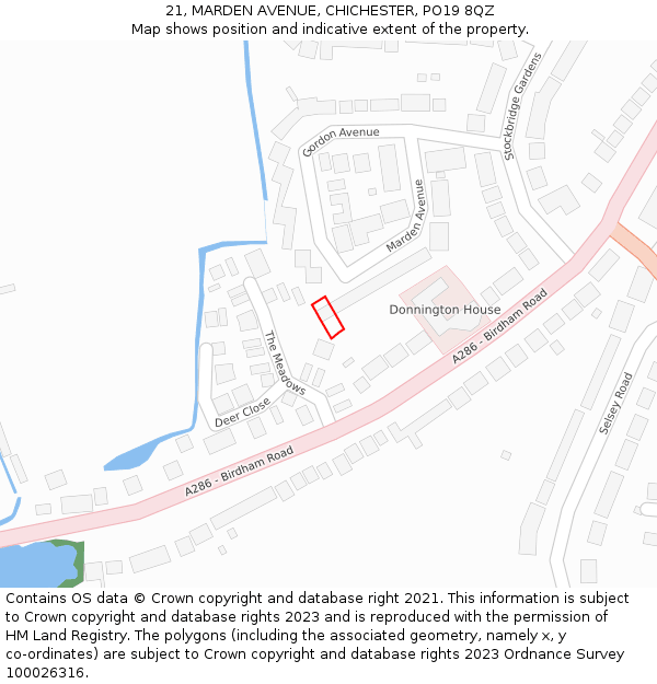 21, MARDEN AVENUE, CHICHESTER, PO19 8QZ: Location map and indicative extent of plot