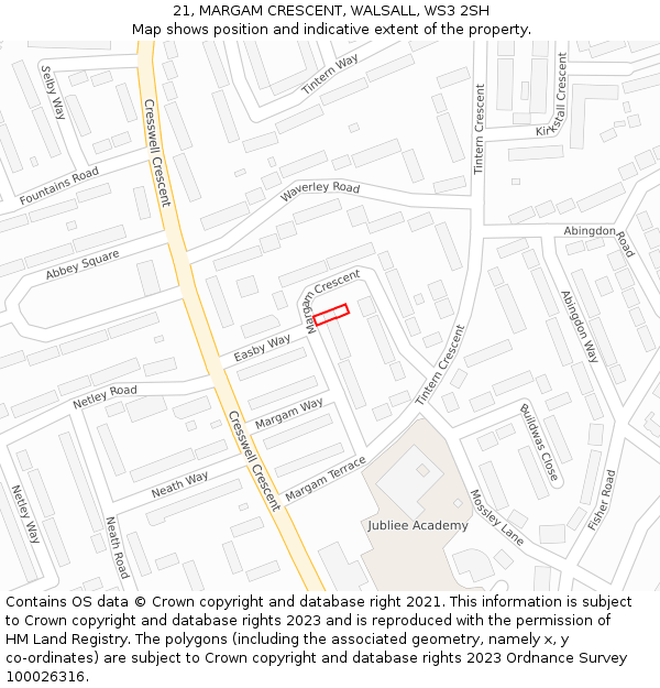 21, MARGAM CRESCENT, WALSALL, WS3 2SH: Location map and indicative extent of plot