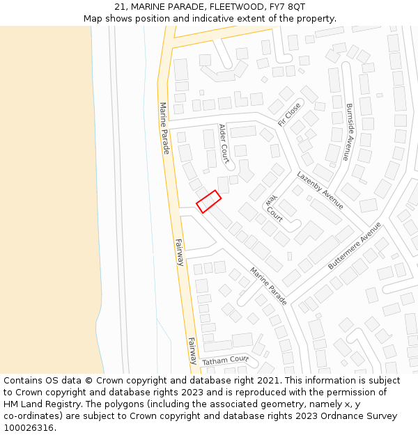 21, MARINE PARADE, FLEETWOOD, FY7 8QT: Location map and indicative extent of plot