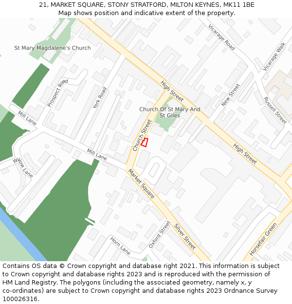 21, MARKET SQUARE, STONY STRATFORD, MILTON KEYNES, MK11 1BE: Location map and indicative extent of plot