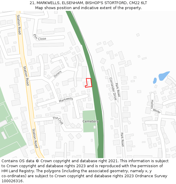 21, MARKWELLS, ELSENHAM, BISHOP'S STORTFORD, CM22 6LT: Location map and indicative extent of plot