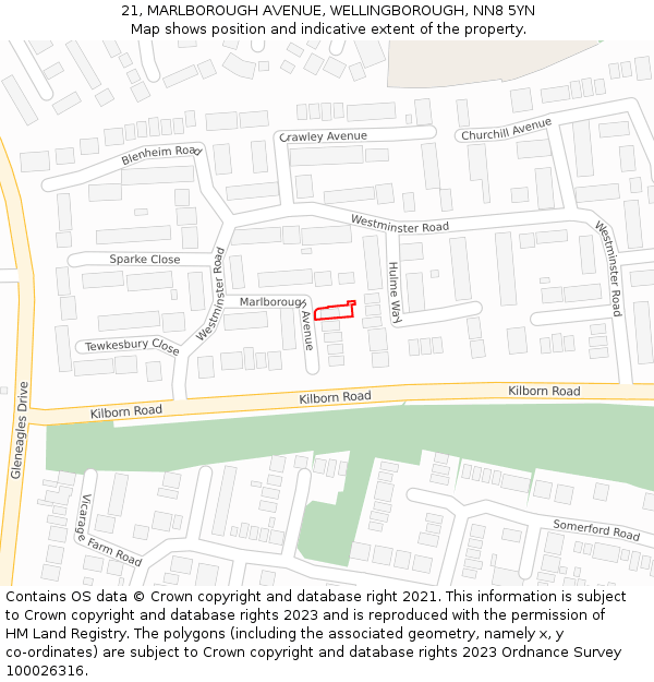 21, MARLBOROUGH AVENUE, WELLINGBOROUGH, NN8 5YN: Location map and indicative extent of plot