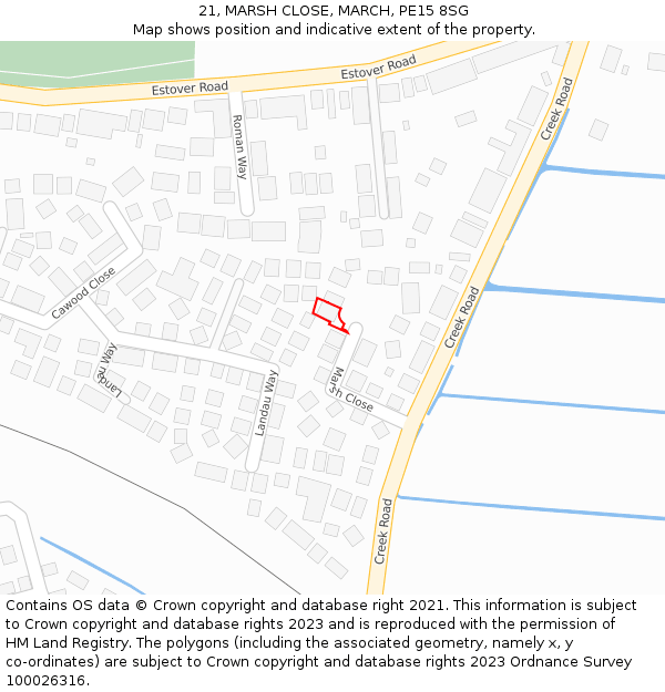 21, MARSH CLOSE, MARCH, PE15 8SG: Location map and indicative extent of plot
