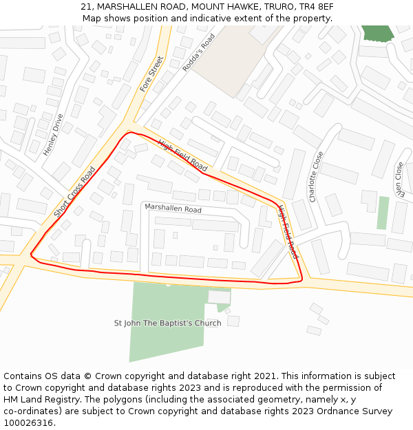 21, MARSHALLEN ROAD, MOUNT HAWKE, TRURO, TR4 8EF: Location map and indicative extent of plot