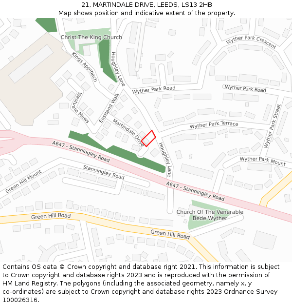 21, MARTINDALE DRIVE, LEEDS, LS13 2HB: Location map and indicative extent of plot