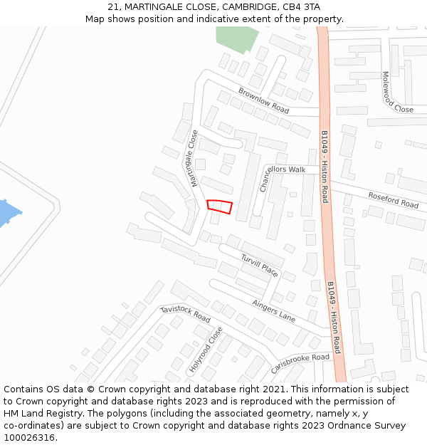 21, MARTINGALE CLOSE, CAMBRIDGE, CB4 3TA: Location map and indicative extent of plot