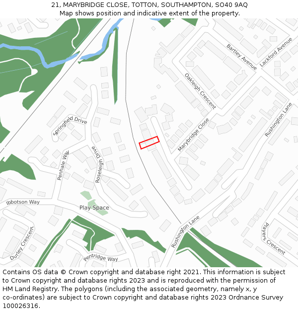 21, MARYBRIDGE CLOSE, TOTTON, SOUTHAMPTON, SO40 9AQ: Location map and indicative extent of plot