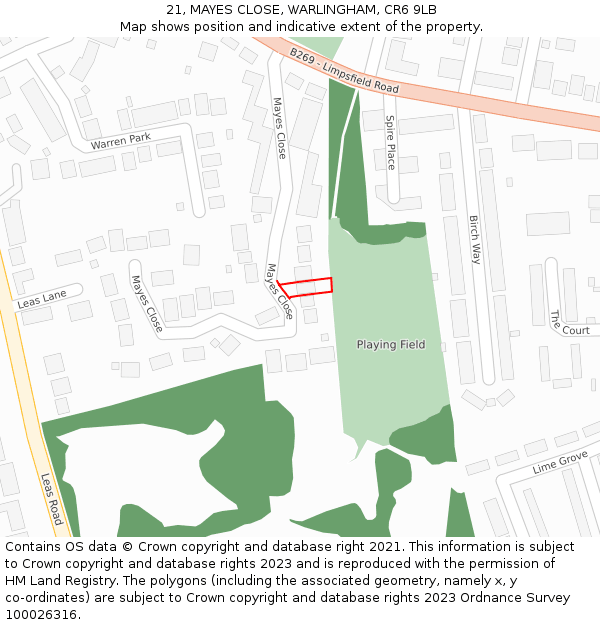 21, MAYES CLOSE, WARLINGHAM, CR6 9LB: Location map and indicative extent of plot