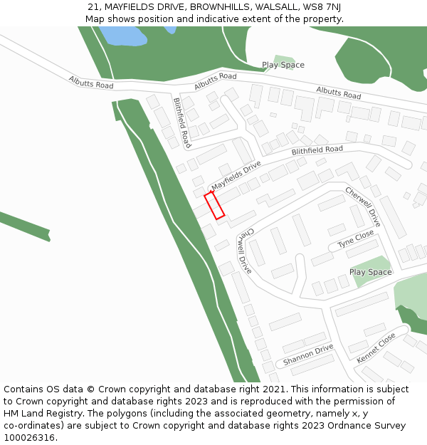 21, MAYFIELDS DRIVE, BROWNHILLS, WALSALL, WS8 7NJ: Location map and indicative extent of plot