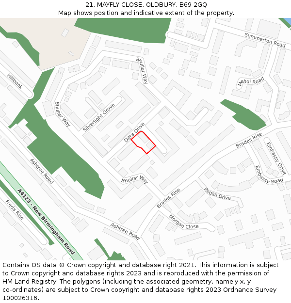 21, MAYFLY CLOSE, OLDBURY, B69 2GQ: Location map and indicative extent of plot