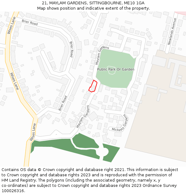 21, MAYLAM GARDENS, SITTINGBOURNE, ME10 1GA: Location map and indicative extent of plot