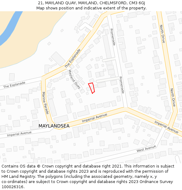 21, MAYLAND QUAY, MAYLAND, CHELMSFORD, CM3 6GJ: Location map and indicative extent of plot