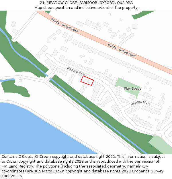 21, MEADOW CLOSE, FARMOOR, OXFORD, OX2 9PA: Location map and indicative extent of plot