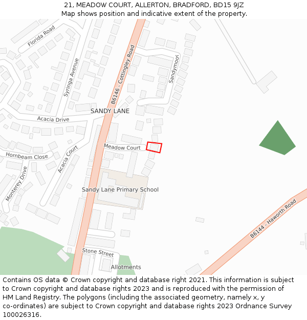 21, MEADOW COURT, ALLERTON, BRADFORD, BD15 9JZ: Location map and indicative extent of plot