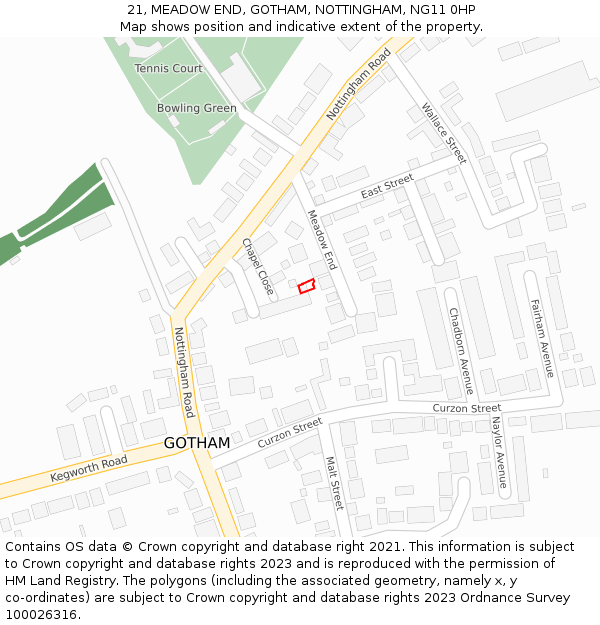 21, MEADOW END, GOTHAM, NOTTINGHAM, NG11 0HP: Location map and indicative extent of plot