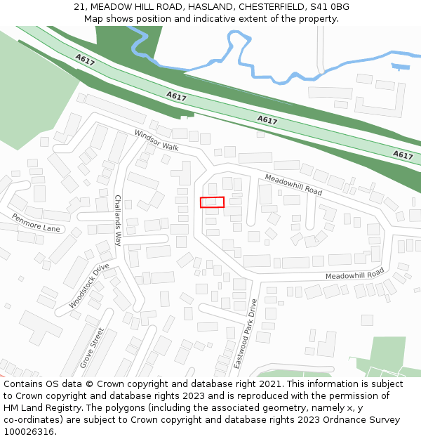 21, MEADOW HILL ROAD, HASLAND, CHESTERFIELD, S41 0BG: Location map and indicative extent of plot