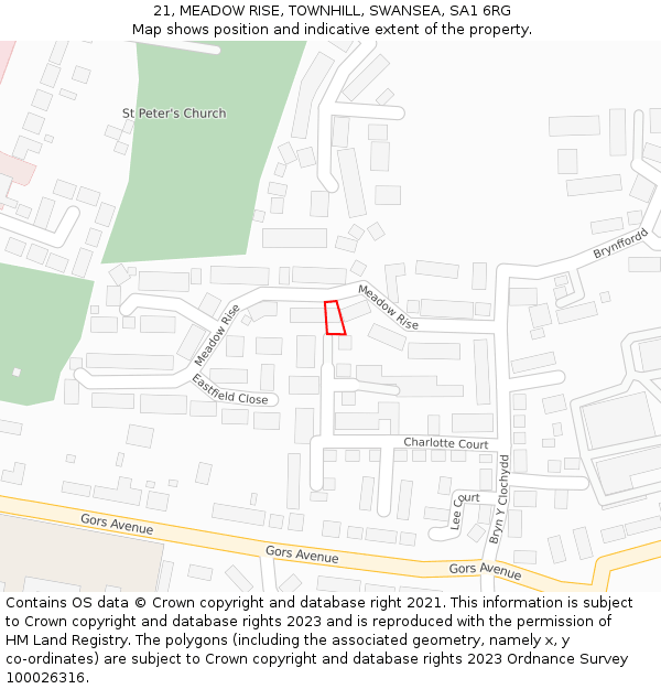 21, MEADOW RISE, TOWNHILL, SWANSEA, SA1 6RG: Location map and indicative extent of plot