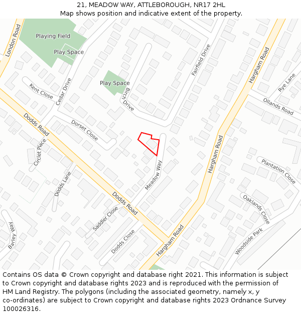 21, MEADOW WAY, ATTLEBOROUGH, NR17 2HL: Location map and indicative extent of plot