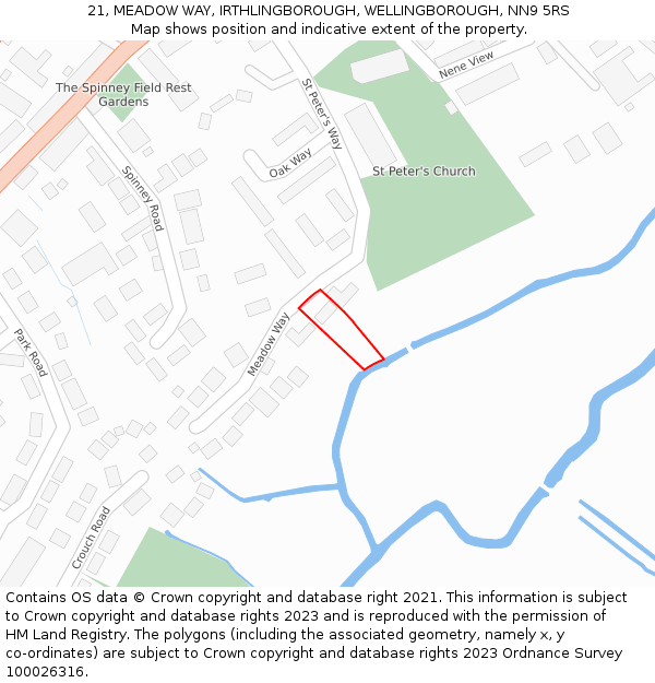 21, MEADOW WAY, IRTHLINGBOROUGH, WELLINGBOROUGH, NN9 5RS: Location map and indicative extent of plot