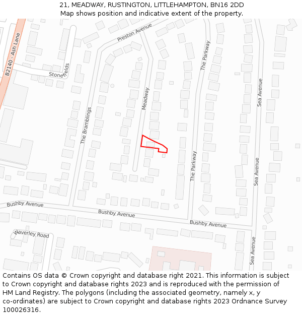 21, MEADWAY, RUSTINGTON, LITTLEHAMPTON, BN16 2DD: Location map and indicative extent of plot