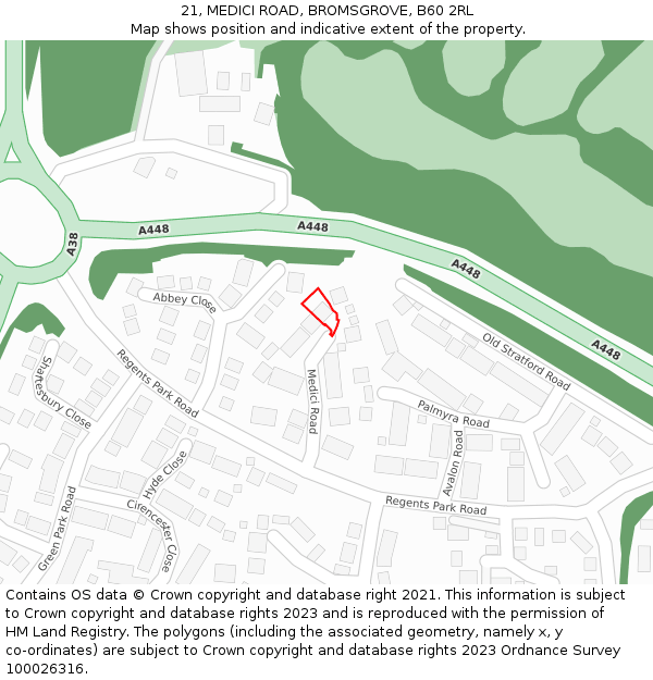 21, MEDICI ROAD, BROMSGROVE, B60 2RL: Location map and indicative extent of plot