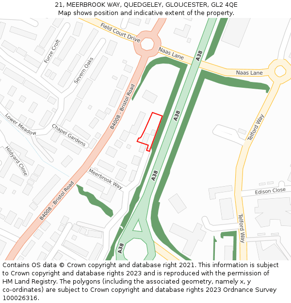21, MEERBROOK WAY, QUEDGELEY, GLOUCESTER, GL2 4QE: Location map and indicative extent of plot