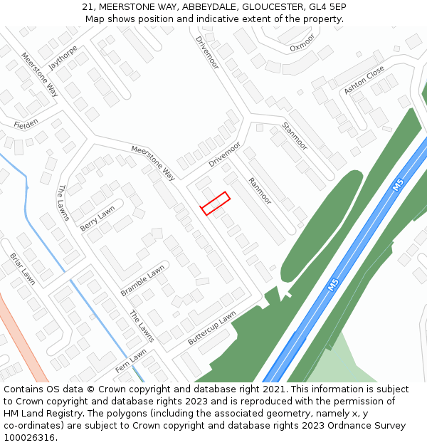 21, MEERSTONE WAY, ABBEYDALE, GLOUCESTER, GL4 5EP: Location map and indicative extent of plot