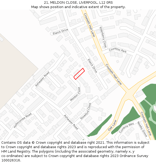 21, MELDON CLOSE, LIVERPOOL, L12 0RS: Location map and indicative extent of plot