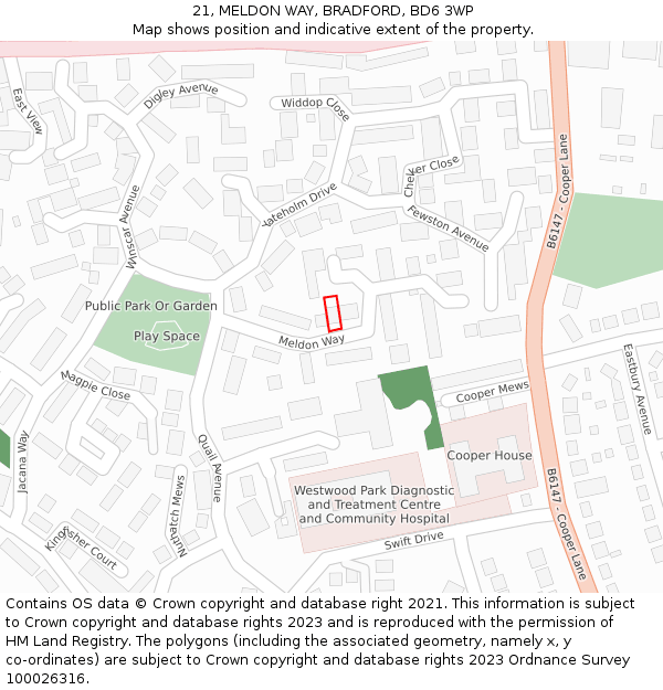 21, MELDON WAY, BRADFORD, BD6 3WP: Location map and indicative extent of plot