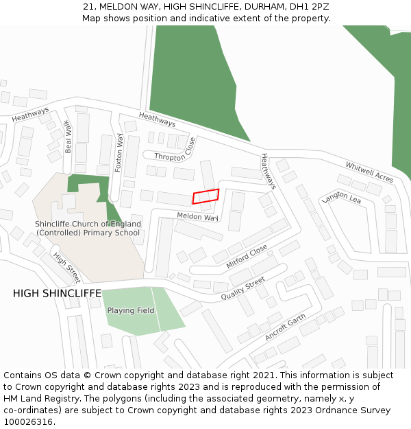 21, MELDON WAY, HIGH SHINCLIFFE, DURHAM, DH1 2PZ: Location map and indicative extent of plot