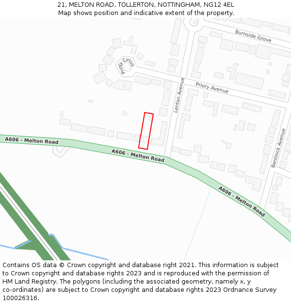 21, MELTON ROAD, TOLLERTON, NOTTINGHAM, NG12 4EL: Location map and indicative extent of plot