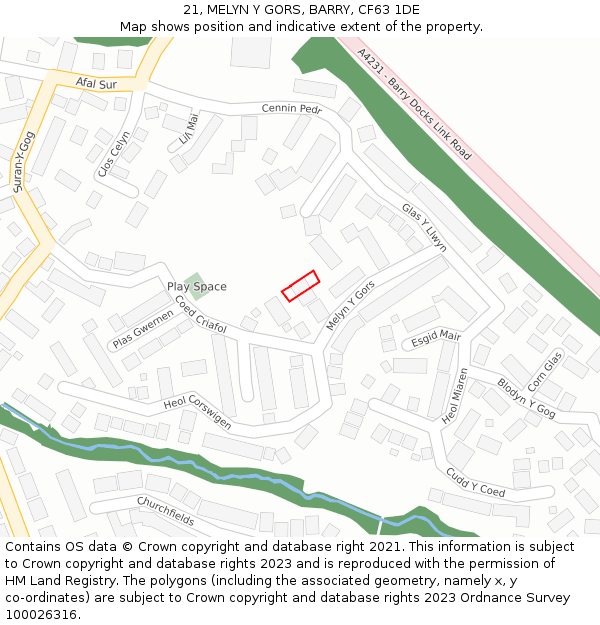 21, MELYN Y GORS, BARRY, CF63 1DE: Location map and indicative extent of plot