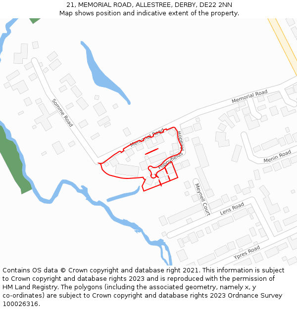 21, MEMORIAL ROAD, ALLESTREE, DERBY, DE22 2NN: Location map and indicative extent of plot