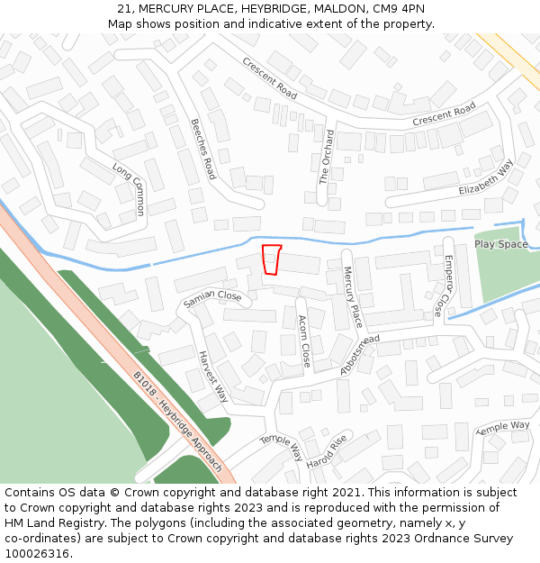 21, MERCURY PLACE, HEYBRIDGE, MALDON, CM9 4PN: Location map and indicative extent of plot