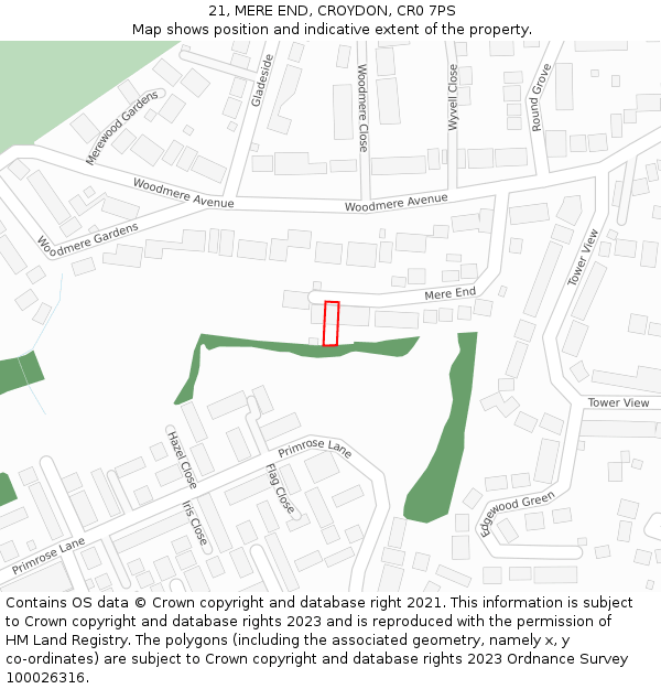 21, MERE END, CROYDON, CR0 7PS: Location map and indicative extent of plot