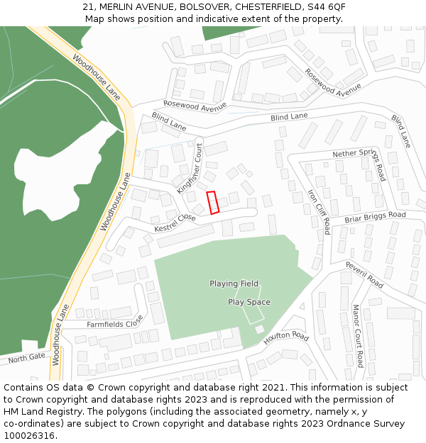 21, MERLIN AVENUE, BOLSOVER, CHESTERFIELD, S44 6QF: Location map and indicative extent of plot