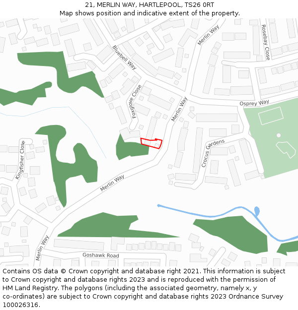 21, MERLIN WAY, HARTLEPOOL, TS26 0RT: Location map and indicative extent of plot