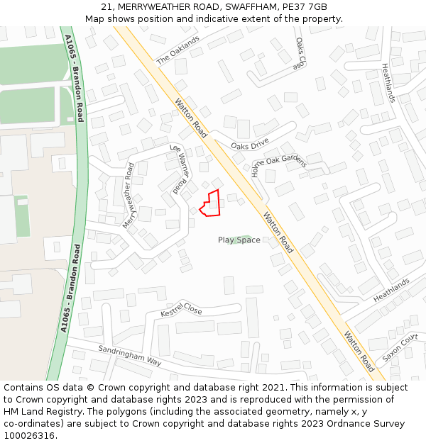 21, MERRYWEATHER ROAD, SWAFFHAM, PE37 7GB: Location map and indicative extent of plot