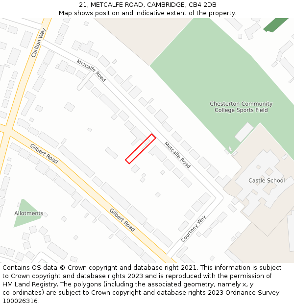 21, METCALFE ROAD, CAMBRIDGE, CB4 2DB: Location map and indicative extent of plot