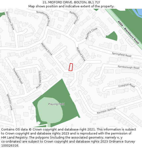 21, MIDFORD DRIVE, BOLTON, BL1 7LY: Location map and indicative extent of plot