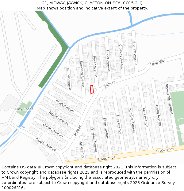 21, MIDWAY, JAYWICK, CLACTON-ON-SEA, CO15 2LQ: Location map and indicative extent of plot